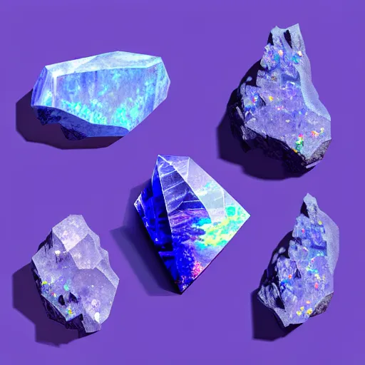 Image similar to a rare mineral rock, in a dark studio room, vaporwave theme. Tanzanite, Opal, Kunzite. in the style of artgerm.