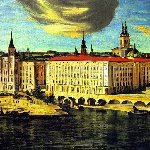 Prompt: Minsk city painted by Caravaggio, sunny day, very detailed