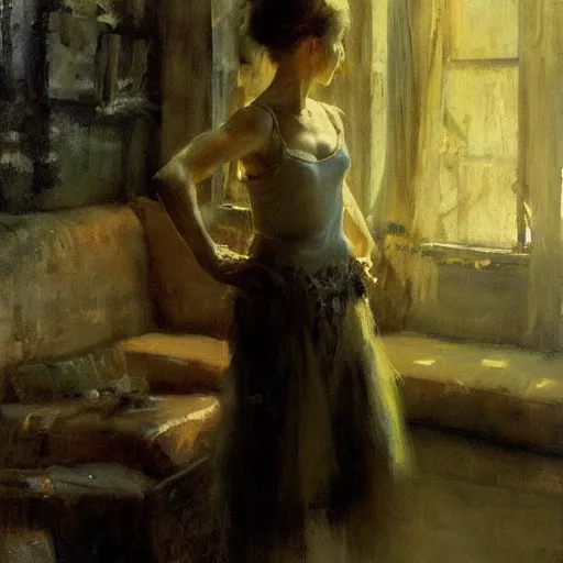 Image similar to the lone ballerina, by jeremy mann, anders zorn.