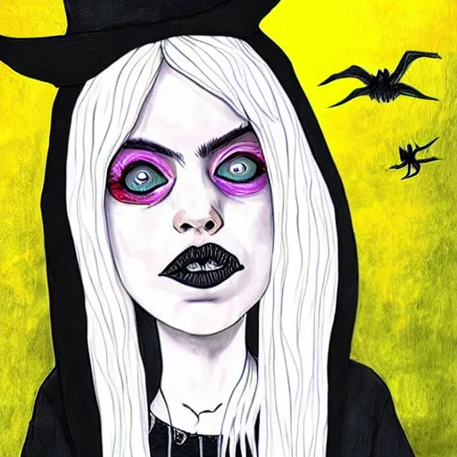 Prompt: billie eilish as a witch by tim burton