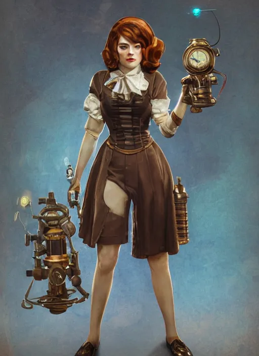 Prompt: Bioshock steampunk Emma Stone, au naturel, hyper detailed, digital art, trending in artstation, cinematic lighting, studio quality, smooth render, unreal engine 5 rendered, octane rendered, art style by klimt and nixeu and ian sprigger and wlop and krenz cushart