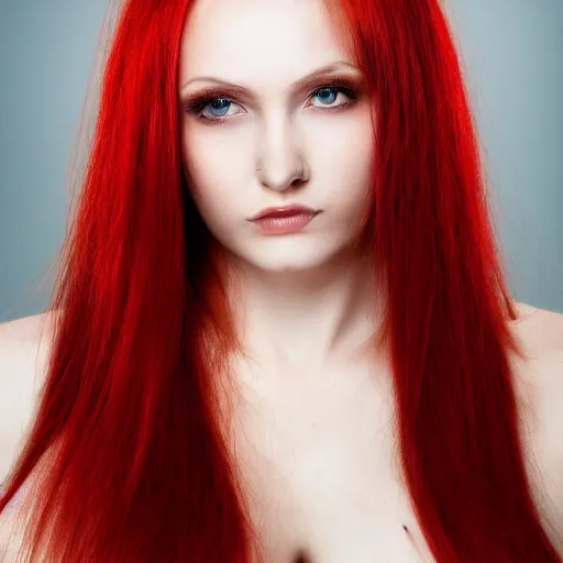 Image similar to a beautiful woman with red hair, close - up photography, studio lighting