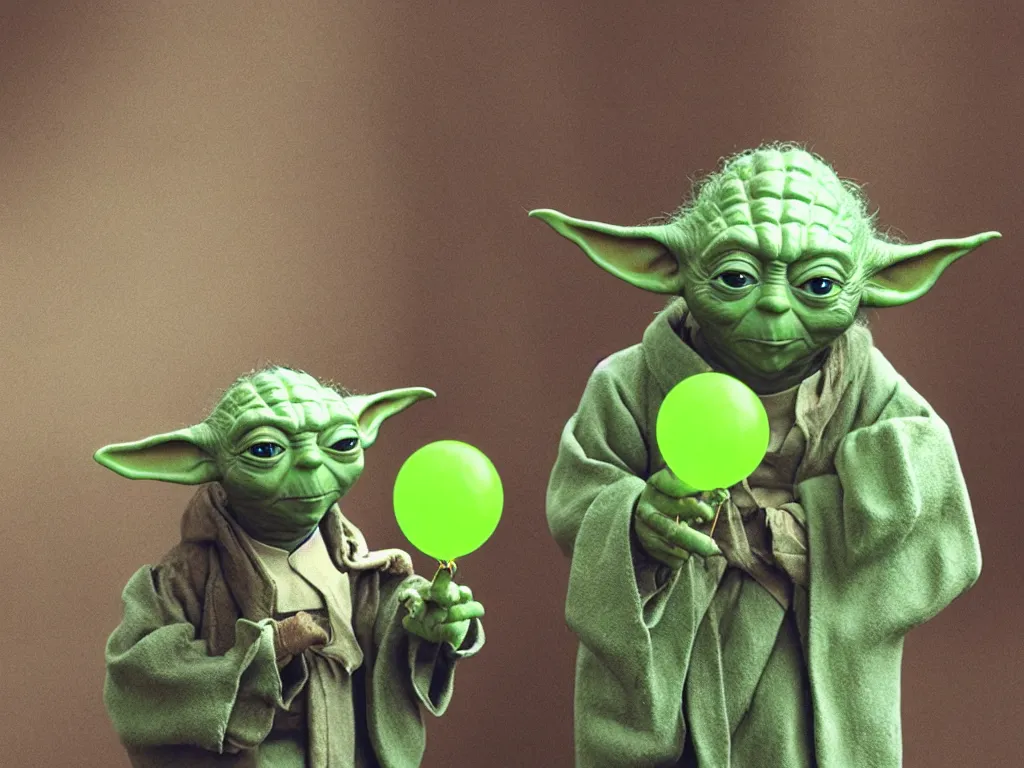 Image similar to a photo of yoda holding a green balloon in the tokyo suburbs by wes anderson, highly detailed, trending on artstation