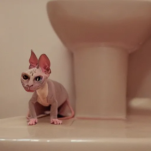 Prompt: sphynx cat using the toilet, extremely detailed, photorealistic