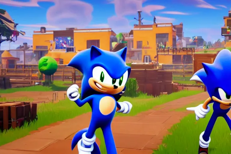 Image similar to sonic dancing in fortnite, gameplay