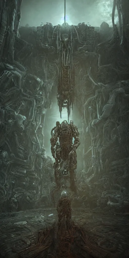 Image similar to doom gmeplay by Ayami Kojima, Beksinski, Giger, vray render, unreal engine, 50mm lens, bottom angle