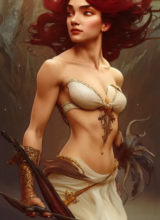 Image similar to Adhel Bol as Ariel, western, D&D, fantasy, intricate, elegant, highly detailed, digital painting, artstation, concept art, matte, sharp focus, illustration, art by Artgerm and Greg Rutkowski and Alphonse Mucha, masterpiece, stunning, artstation