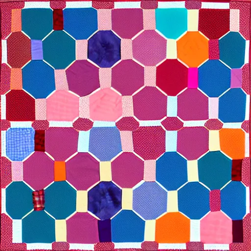Prompt: a hexagonal patchwork quilt composed of hexagonal patches depicting body parts