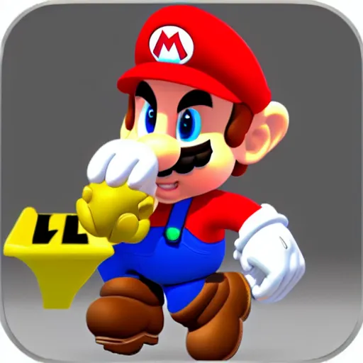 Prompt: mario in 3 d style working at a real life store