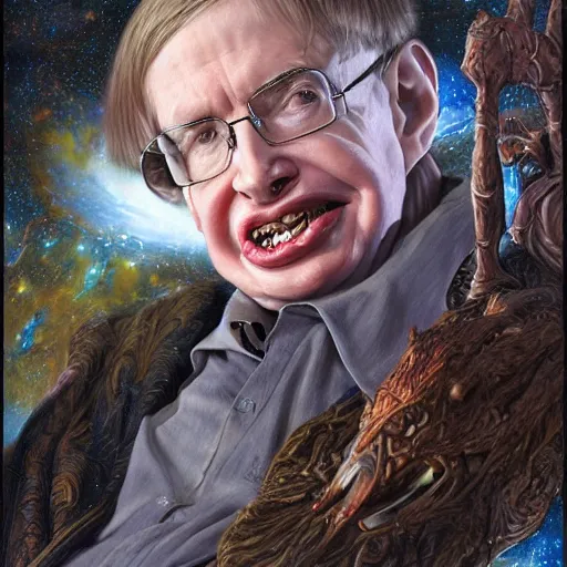 Image similar to Stephen Hawking as a fantasy D&D wizard, portrait art by Donato Giancola and James Gurney, digital art, trending on artstation