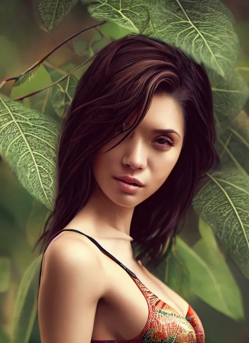 Image similar to photo of a gorgeous female in the style of stefan kostic, realistic, professionally, half body shot, sharp focus, 8 k high definition, insanely detailed, intricate, elegant, art by stanley lau and artgerm, bokeh foliage