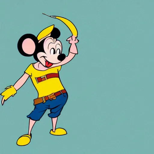 Image similar to 2 d traditional animation, portrait, upper body shot, mid shot, anthropomorphic mouse, female, wearing denim short shorts and a off yellow tank top shirt, in the style of disney's robin hood