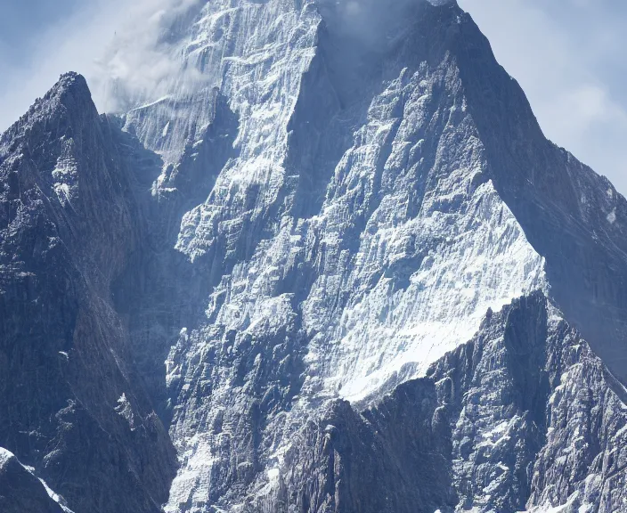 Prompt: 4 k hd, high detail photograph of mount k 2, shot with sigma f / 4. 2, 2 5 0 mm sharp lens, wide shot, consistent, volumetric lighting, high level texture render