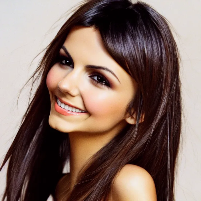 Image similar to film still of victoria justice, portrait, face, eyes, skin, hair, wallpaper, intricate, beautiful, serene, majestic, detailed, ultra, mega, super, visable sounds waves