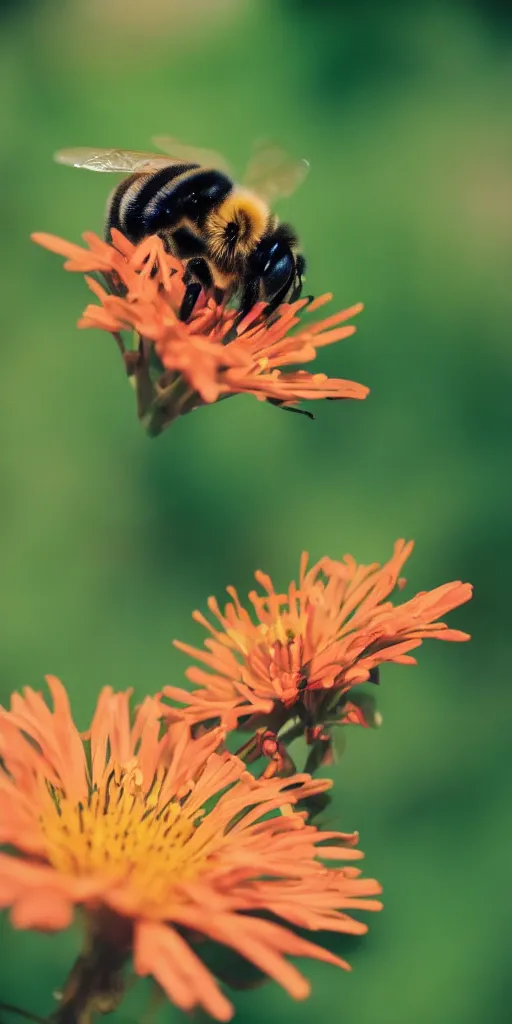 Image similar to macro photo of a bee, professional photography, 8 5 mm, f 2. 8, kodak portra 8 0 0,