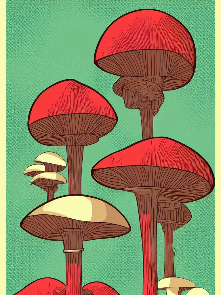 Prompt: vector graphic HD Art Deco styled poster of Retro futuristic mushroom 4k, artstation