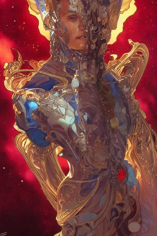 Image similar to daniel joaquin trujillo, by artgerm and yoshitaka amano and moebius and alphonse mucha, hyperdetailed, dc comics, ornate, nebula, explosions in the sky, trending on artstation