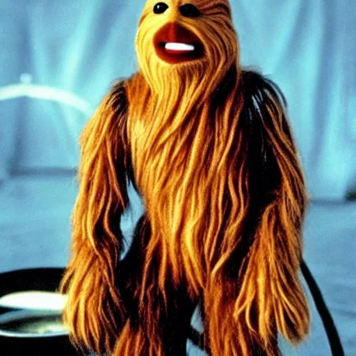 Prompt: Chewbacca as a muppet in the movie muppet treasure island