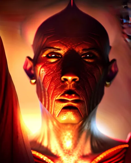 Image similar to subsurface scattering, the sorcerer - kings of athas in dark sun, movie action still frame, ultra wide horizon, intricate, elegant, highly detailed, hyperrealism, digital painting, concept art, smooth, sharp, focus, illustration, art by artgerm, greg rutkowski, ilya kuvshinov, square enix cinematic art, artstation