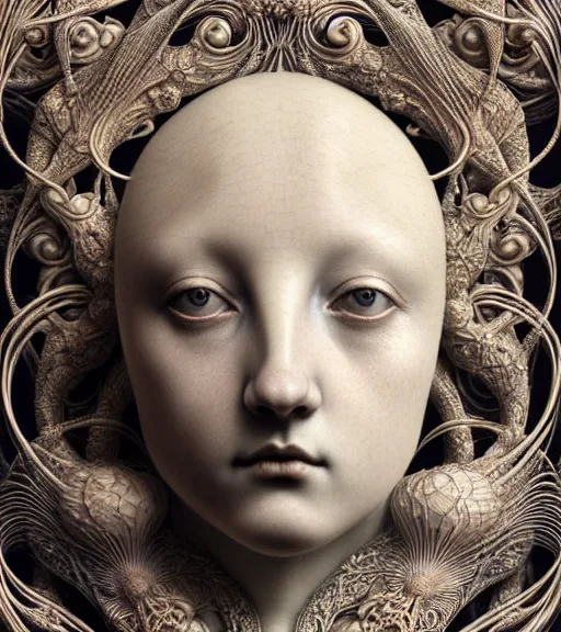 Image similar to detailed realistic beautiful porcelain moon goddess portrait by jean delville, gustave dore, iris van herpen and marco mazzoni, art forms of nature by ernst haeckel, art nouveau, symbolist, visionary, gothic, neo - gothic, pre - raphaelite, fractal lace, intricate alien botanicals, ai biodiversity, surreality, hyperdetailed ultrasharp octane render