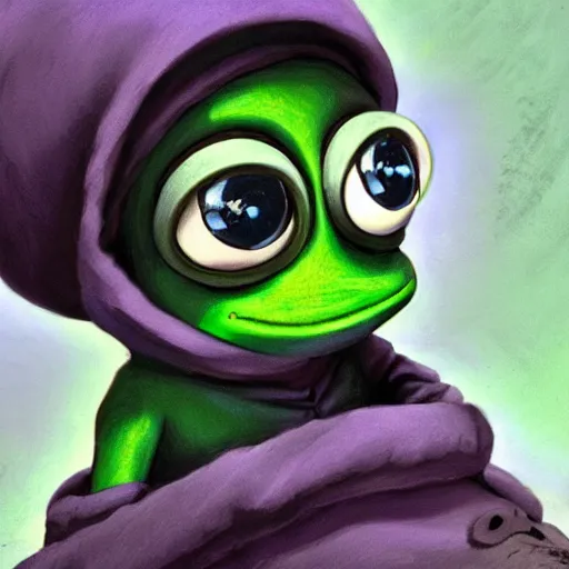 Image similar to little boy wearing an cyborg pepe the frog suit, artwork in kentaro miura and made in abyss, smooth, purple and green gamma, studio lighting, beautiful lightness, anatomically correct, trending on pixiv