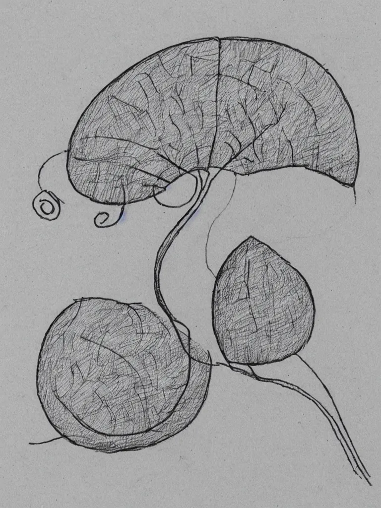 Image similar to a sketch of an acorn that turns into a tree in the shape of a treble clef with a perceptual edge in the middle, single line drawing