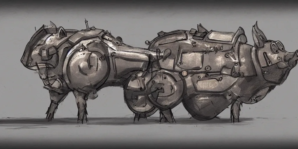 Image similar to concept art of a strong geared metal pig machine