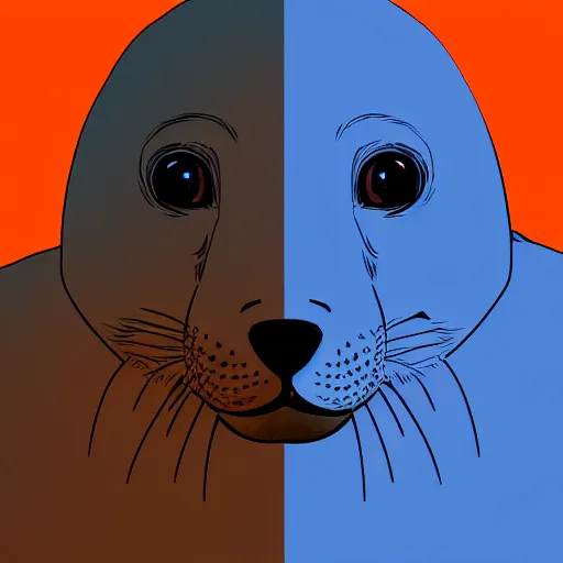 Prompt: arctic seal and beautiful man with brown curly hair, high cheek bones, small nose and blue eyes staring into each others eyes, side profile view, high detail, cinematic, realistic digital art