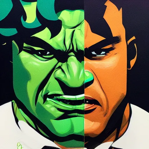 Prompt: Hulk profile picture by Sachin Teng, asymmetrical, Organic Painting , Matte Painting, geometric shapes, hard edges, graffiti, street art:2 by Sachin Teng:4