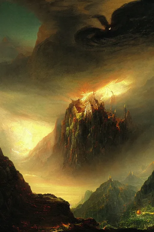 Image similar to a midgar legendary warrior painted by thomas cole