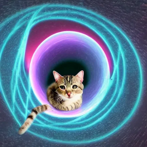 Image similar to the seventeen dimensional cat swings its tail through the quantum fields comprising our reality