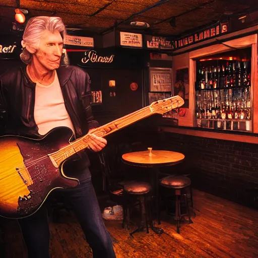 Prompt: roger waters drinks jack daniels whiskey in a old 8 0 s chicago bar, realistic, hdr, clear image, hdd, dynamic lighting,