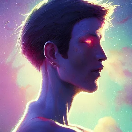 Image similar to highly detailed portrait from a male alien, stephen bliss, unreal engine, fantasy art by greg rutkowski, loish, rhads, ferdinand knab, makoto shinkai and lois van baarle, ilya kuvshinov, rossdraws, tom bagshaw, global illumination, radiant light, detailed and intricate environment