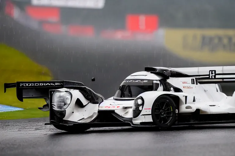 Prompt: beautiful, japanese japanese art art of the porsche 9 1 9 in heavy rain at circuit de spa - francorchamps, 8 k