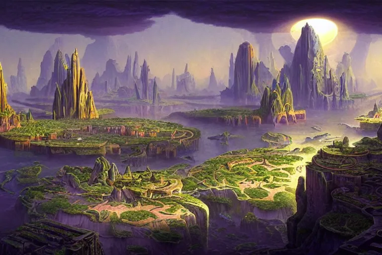 Prompt: an epic stunning complex insanely detailed matte painting of a magical mysterious undiscovered city with waterways and fanciful ships by Heironymous Bosch!!!!!!!, by James Gurney and Tyler Edlin and Jim Burns, sci-fi concept art