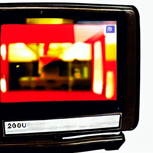 Image similar to a 2 0 0 0's crt computer displaying a webpage, disposable camera photo, flash on, screen dim.