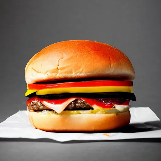 Image similar to 85mm food photograph of the perfect cheeseburger shot on 35mm film, studio lighting, 8k