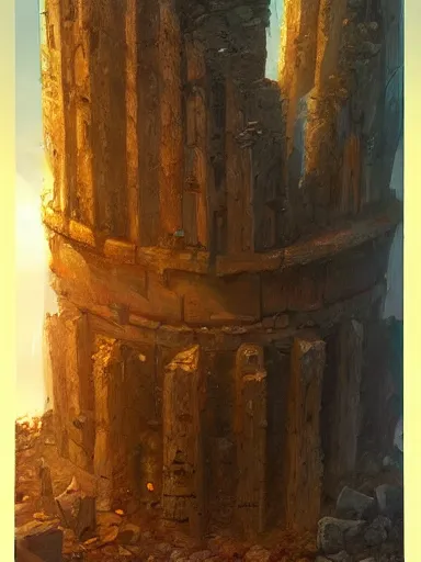 Prompt: ruins of a crumbling giant tower. highly detailed, digital painting, artstation, concept art, sharp focus, illustration, by justin gerard and artgerm, 8 k