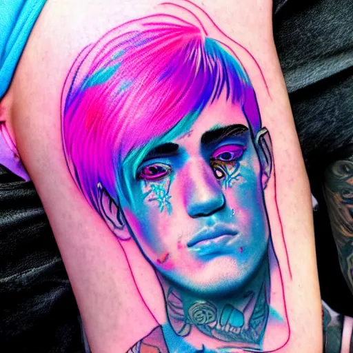 Image similar to lil peep tattoos neon colors trending on artstation, digital illustration