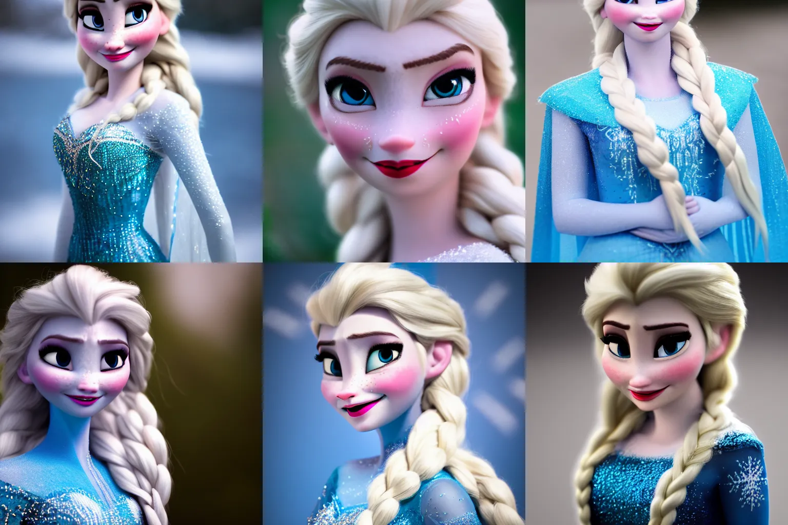 Prompt: portrait of Elsa from Frozen, real life photo, 35mm lens f/1.4, bokeh, trending on artstation