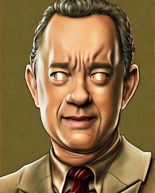 Image similar to tom hanks as a character in the game league of legends, with a background based on the game league of legends, detailed face