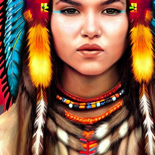 Prompt: portrait of native american girl with head dress in the style of artgerm, digital art, close-up, insanly detailed