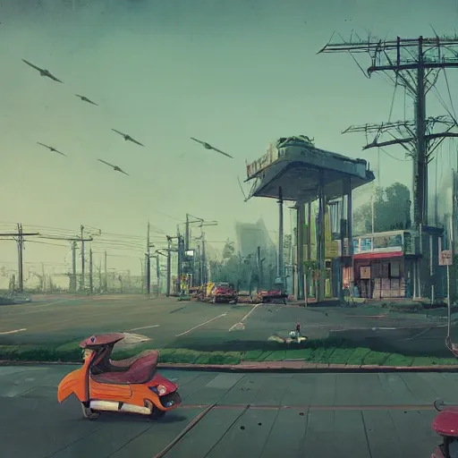 Image similar to hanoi in the style of stalenhag simon