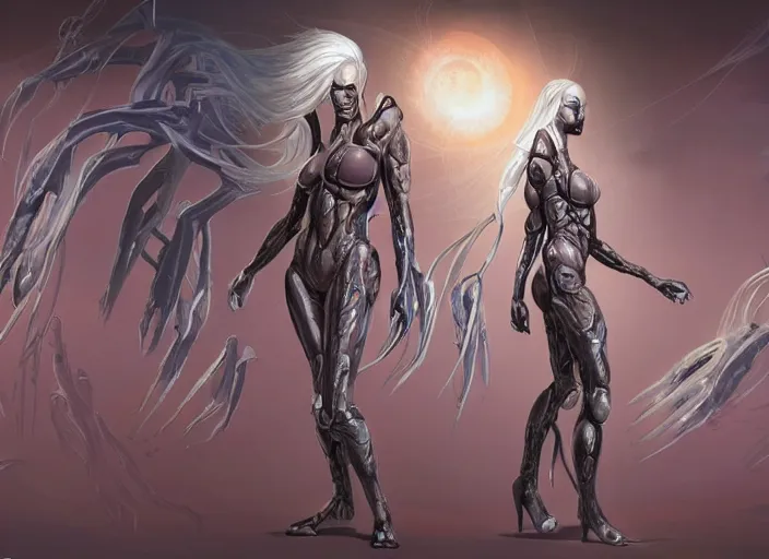 Image similar to comic art,Sprial, a gorgeous beautiful female six-armed Mutant and Cyborg Sorcerer with white hair long legs standing at a dimensional gateway,full character design,8k,art by Stanley Artgermm,Travis Charest,trending on Artstation,face enhance,hyper detailed,full of colour,cinematic,dynamic lighting