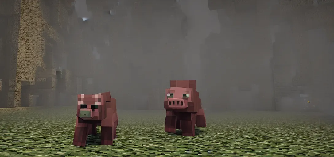 Image similar to a minecraft pig reimagined as a boss in dark souls, dark cinematic, volumetric, realistic, cinematic lighting, ray tracing, unreal engine 5, unreal engine render, octane render, hyper realistic, photo, 8 k