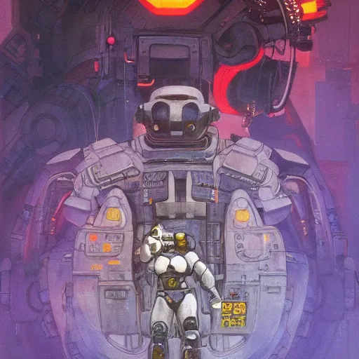 Prompt: a panda mecha, reflective detailed textures. glowing colorful fog, dark background. highly detailed fantasy science fiction painting by moebius, norman rockwell, frank frazetta, and syd mead. rich colors, high contrast. trending on artstation