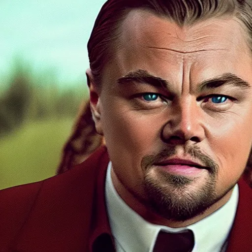 Image similar to leonardo dicaprio as a cat in a live action movie, action movie still