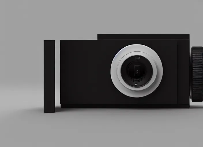 Prompt: minimalism camera designed by Dieter Rams, Naoto Fukasawa, designed by Apple, minimalism, front view, concept art rendering