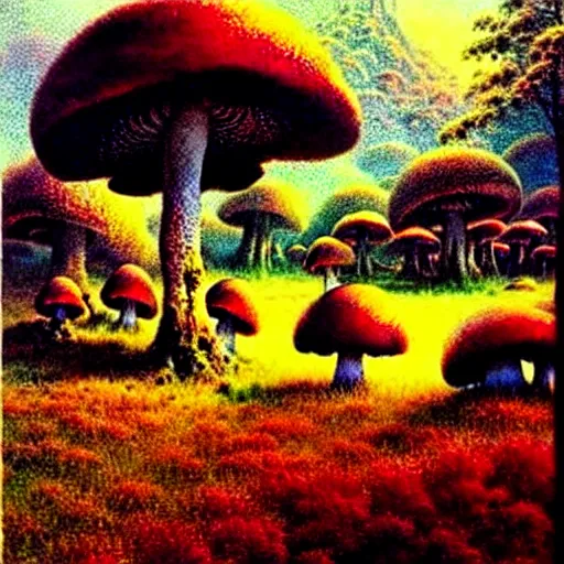 Prompt: amazing mushroom landscape by bruce pennington,