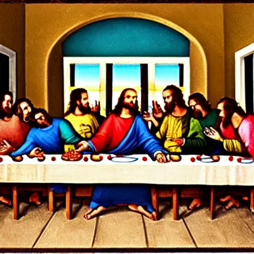 Image similar to The Last Supper but everybody turned into crewmates from the hit game Among Us